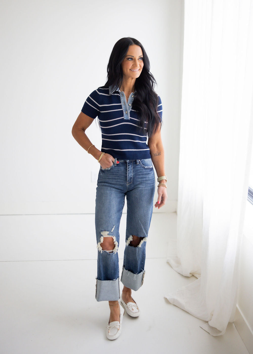 Shyla Collar Stripe Top