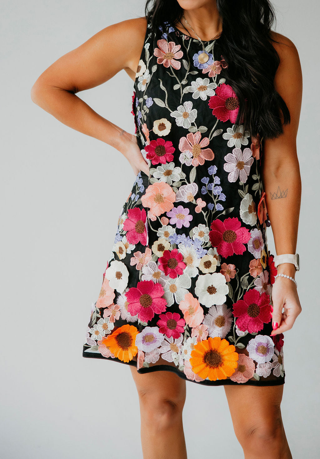 Anisa Floral Embroidered Dress
