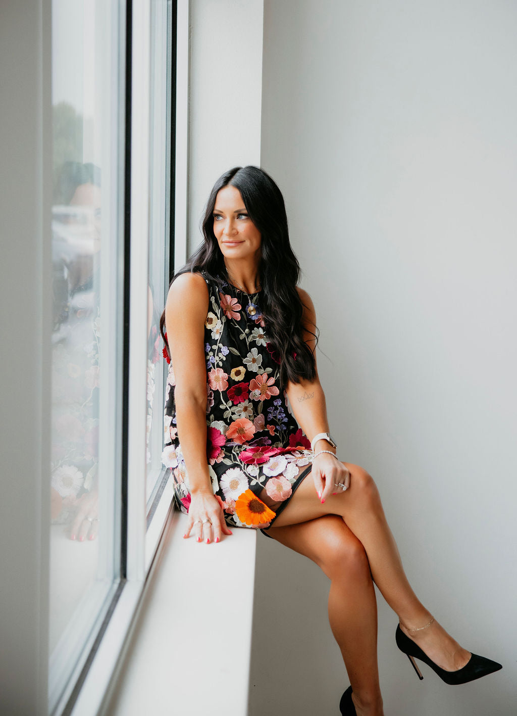 Anisa Floral Embroidered Dress