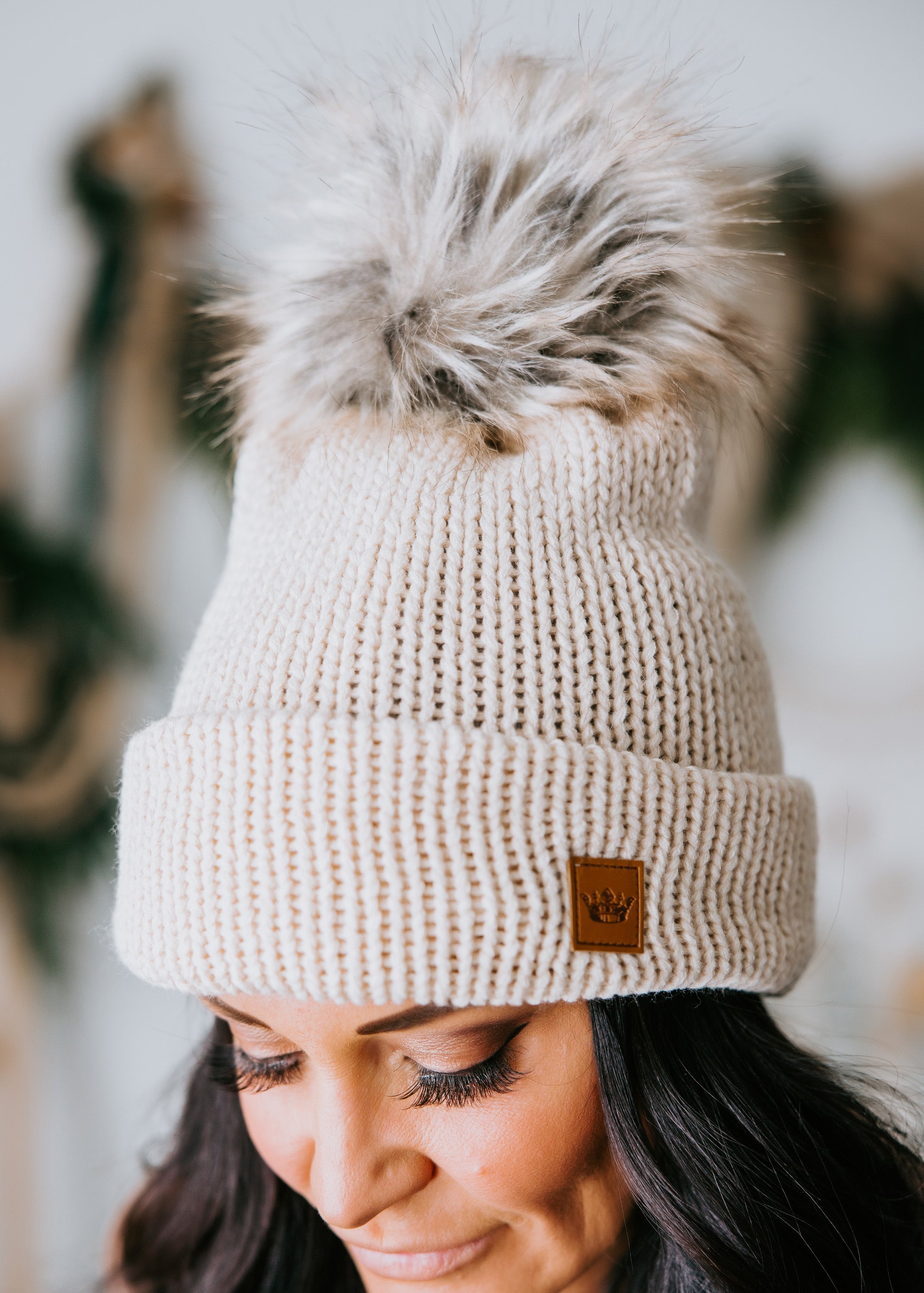 image of Cable Knit Pom Beanie