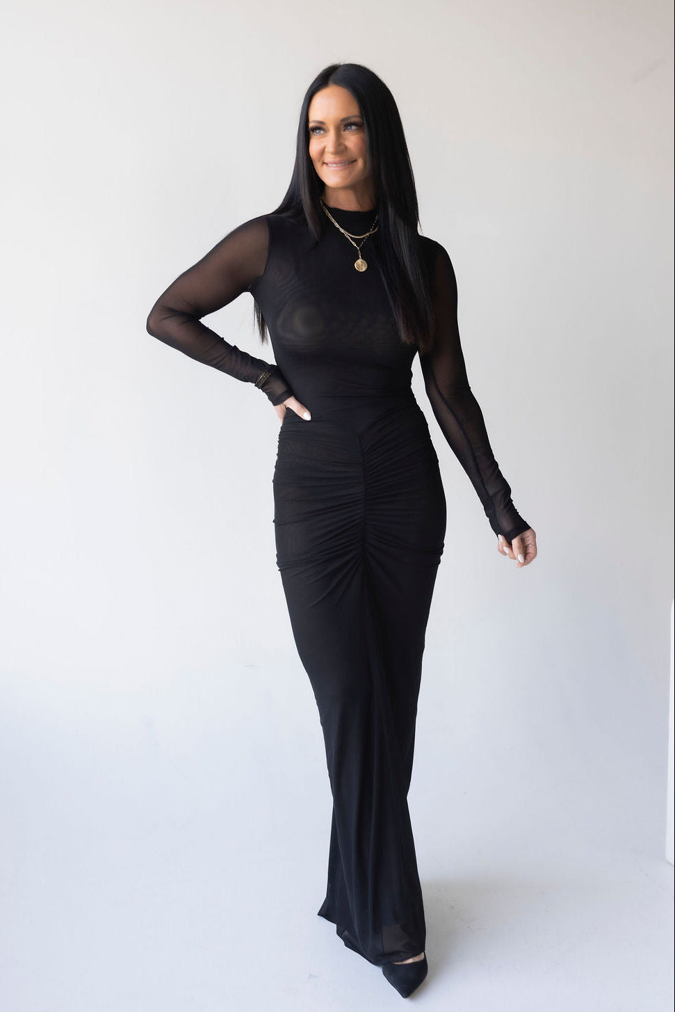 Miya Mesh Maxi Dress | Color: Black | Size: Small
