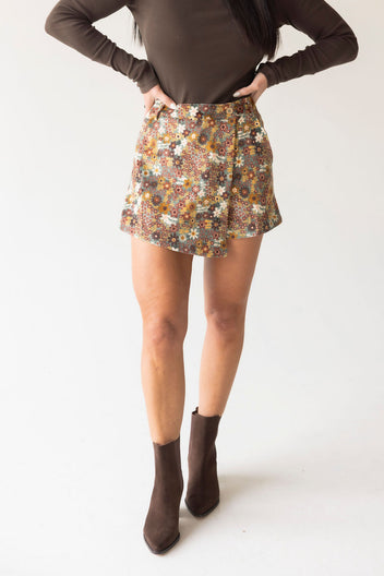 Rustic Bloom Corduroy Skort