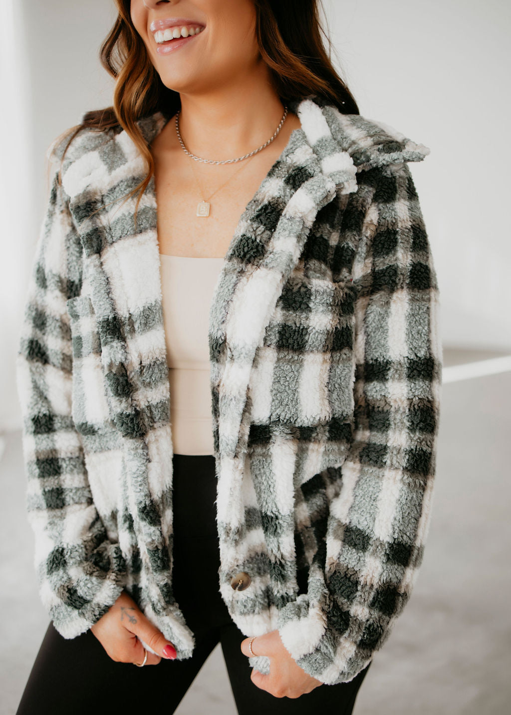 image of Scott Faux Fur Plaid Jacket