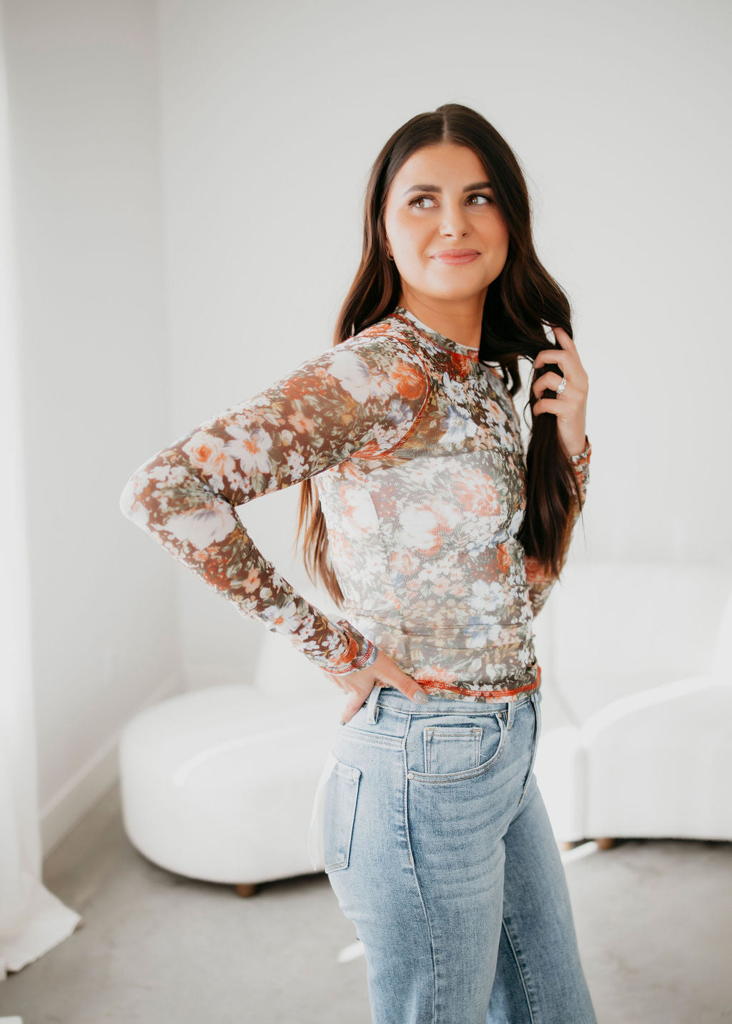 Alise Floral Mesh Top