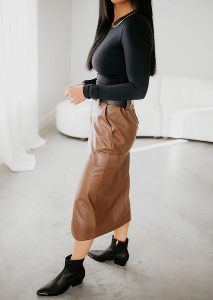 Colbie Faux Leather Cargo Midi Skirt