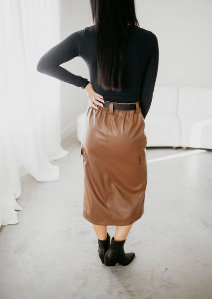 Colbie Faux Leather Cargo Midi Skirt