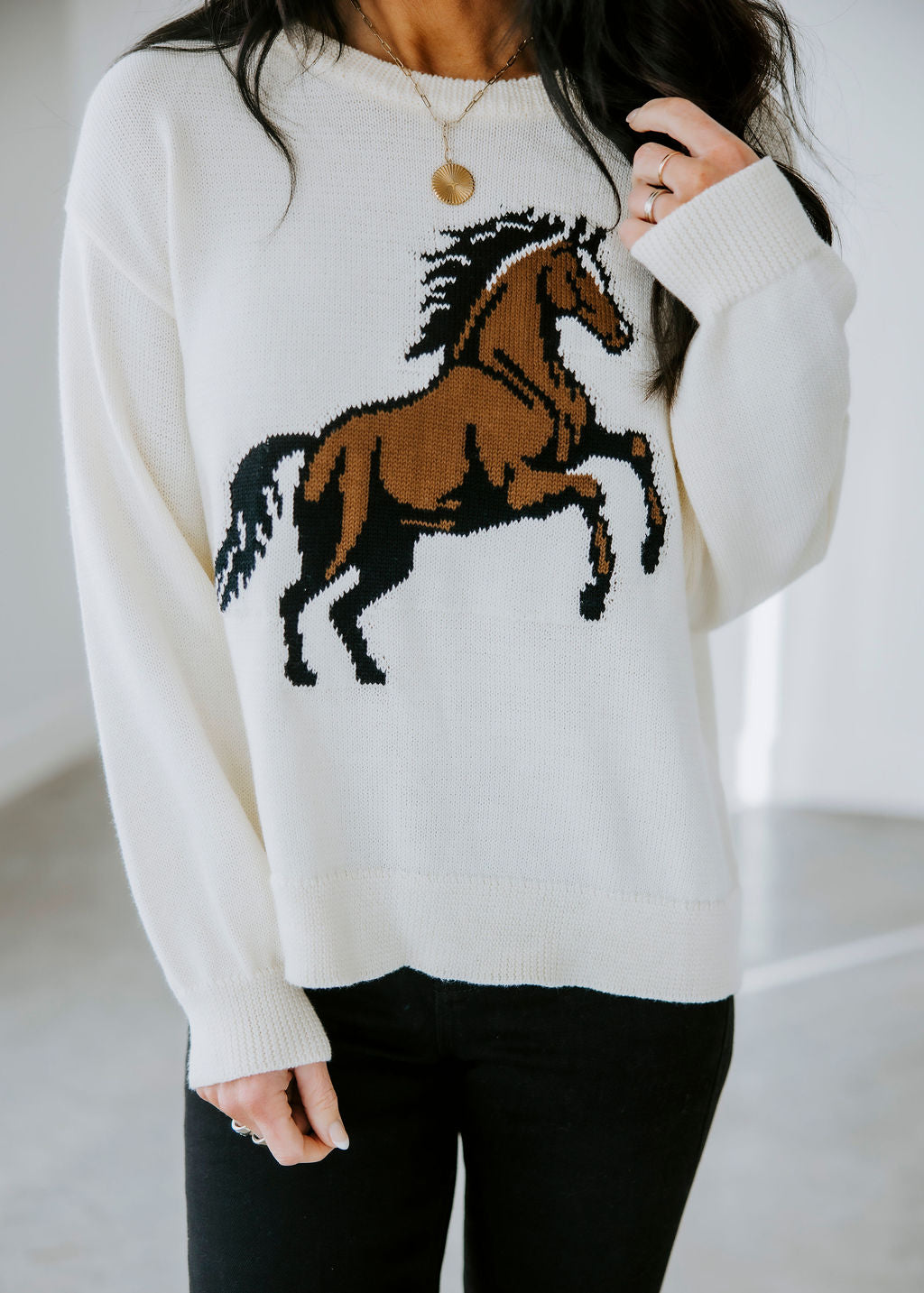 image of Stable Standard Horse Motif Sweater