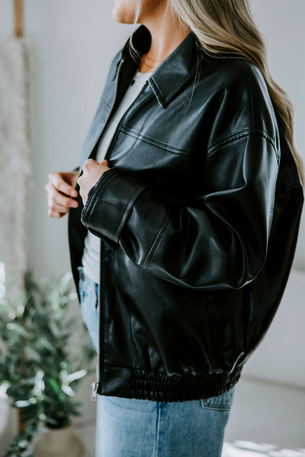 Devon Faux Leather Bomber Jacket