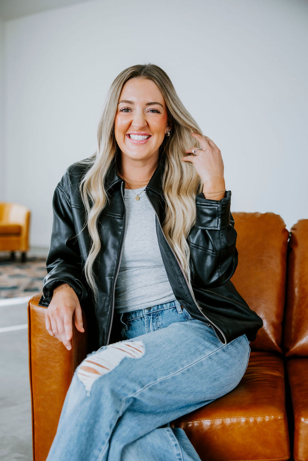 Devon Faux Leather Bomber Jacket