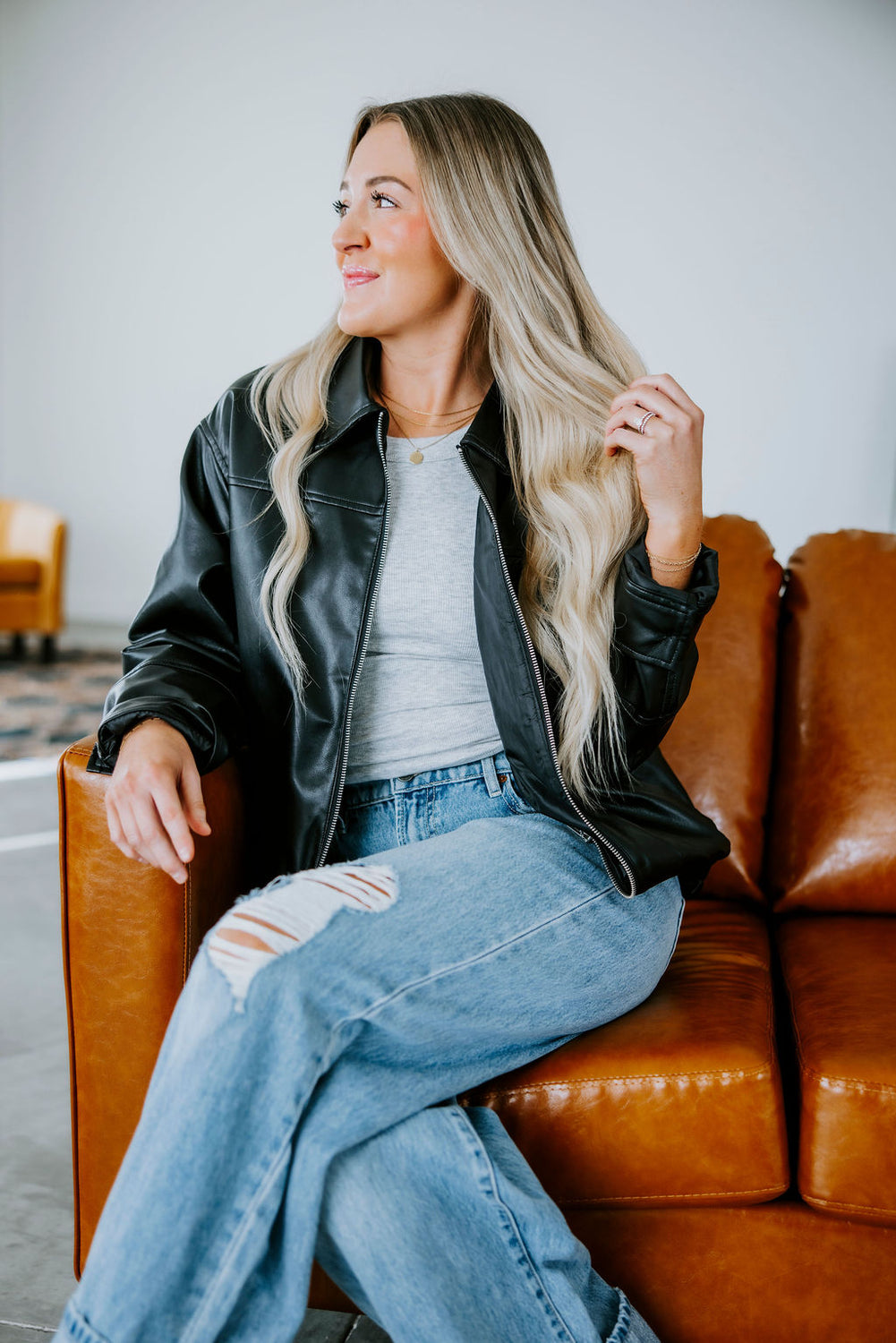 Devon Faux Leather Bomber Jacket