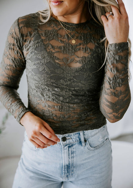 Kattie Floral Textured Mesh Top product view