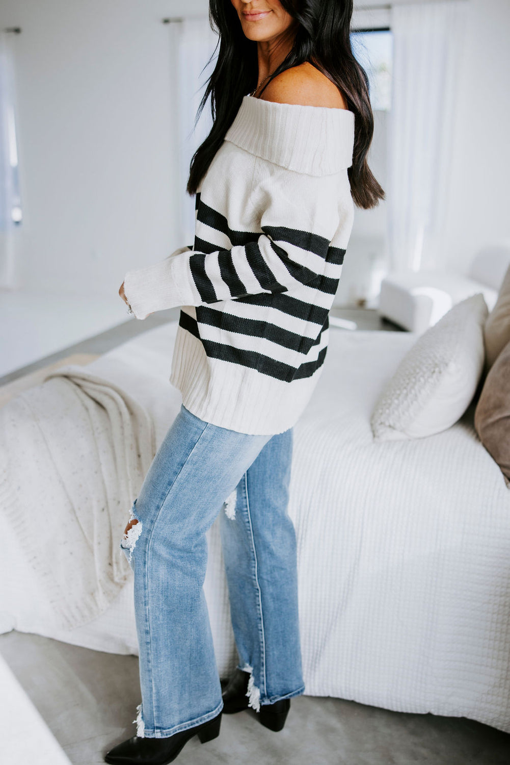 Oakleigh Off-Shoulder Striped Sweater