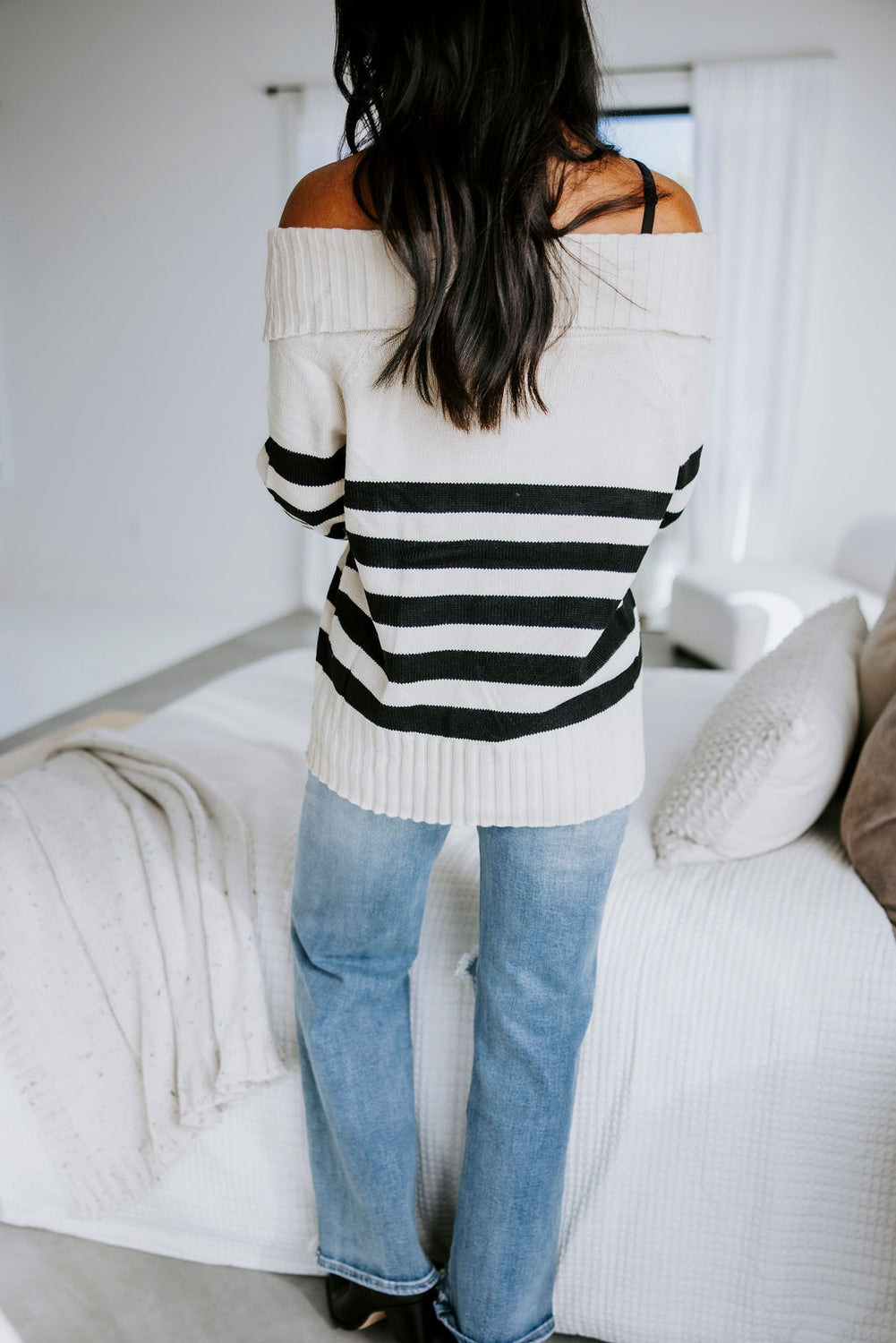 Oakleigh Off-Shoulder Striped Sweater
