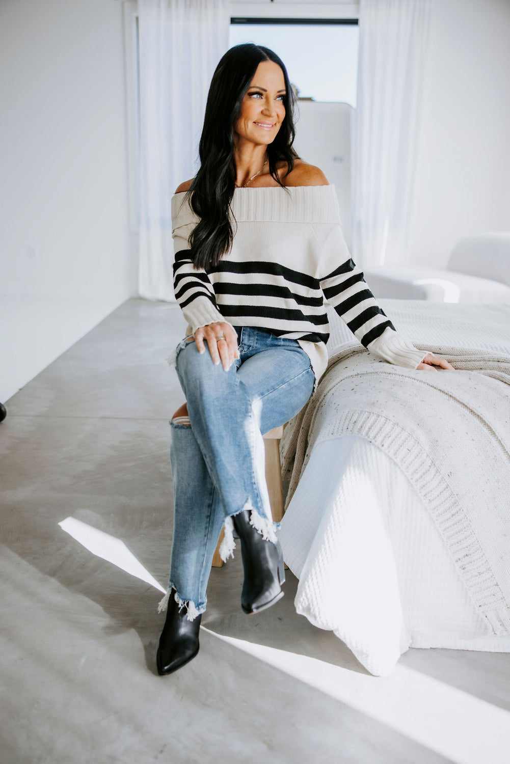 Oakleigh Off-Shoulder Striped Sweater