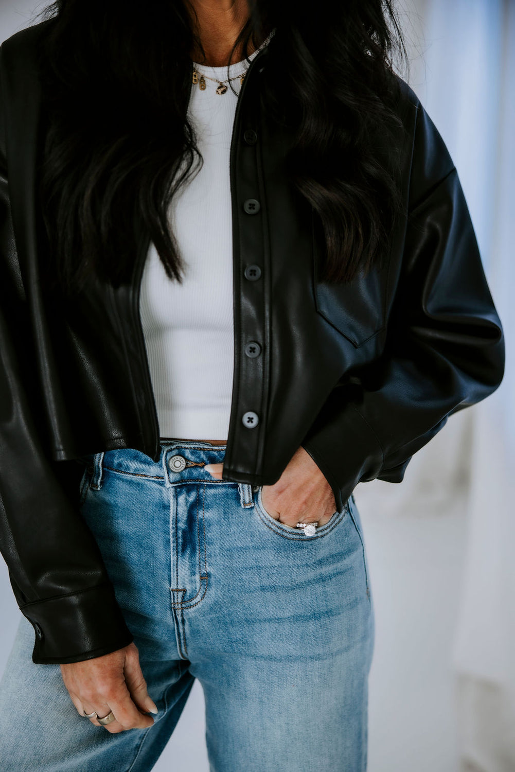 Porsha Leather Button Down Shirt