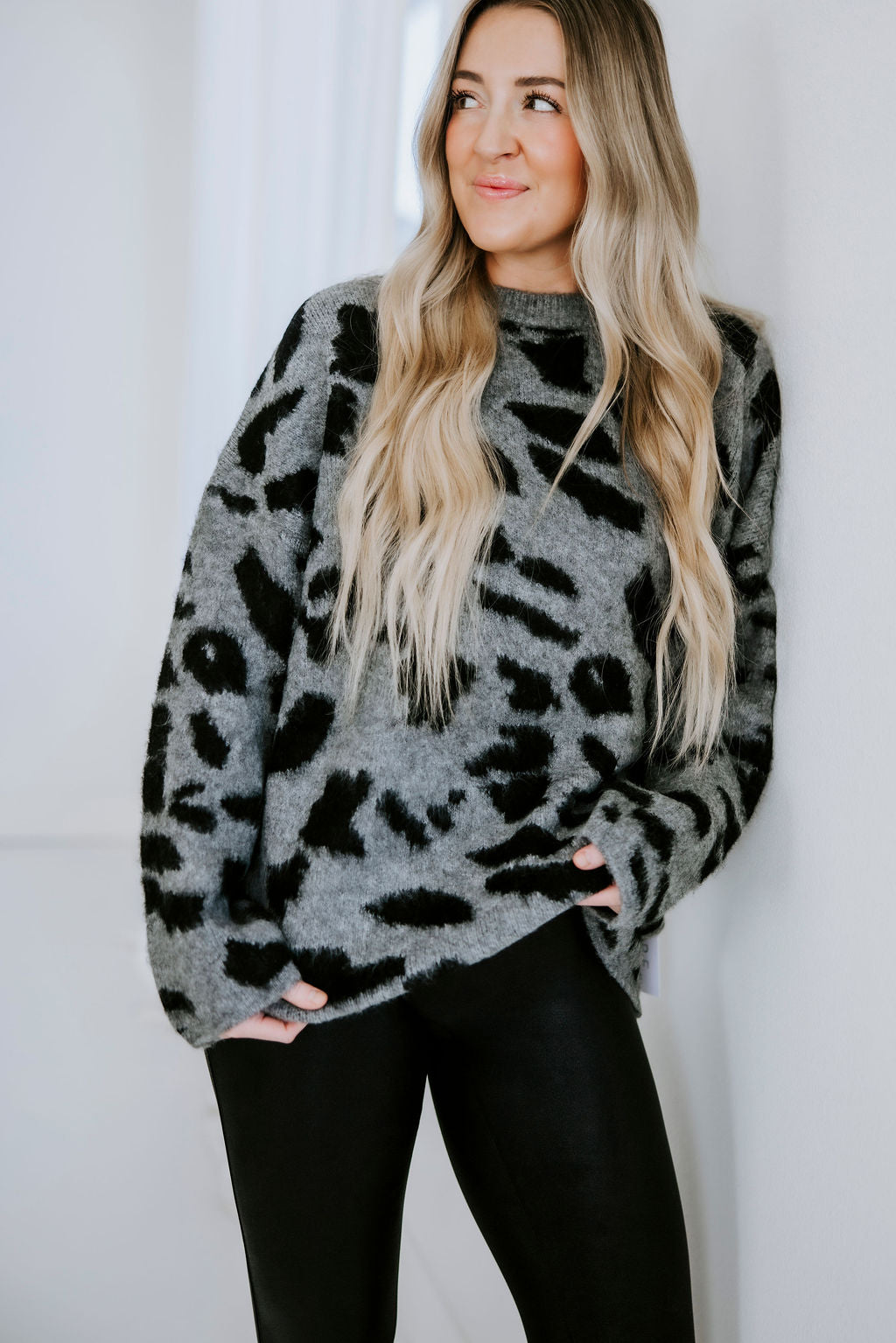 image of Olenna Oversized Leopard Print Sweater