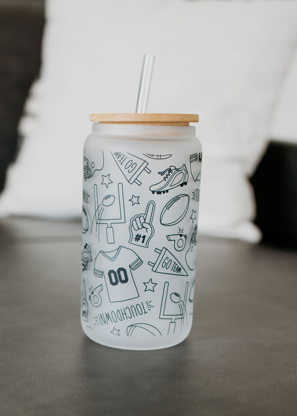 Football Doodle Glass Cup