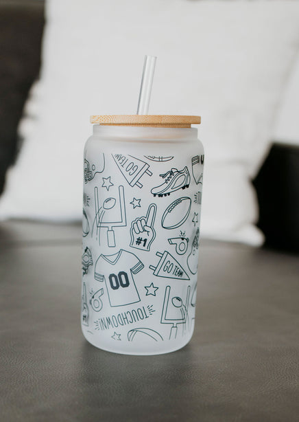 Football Doodle Glass Cup