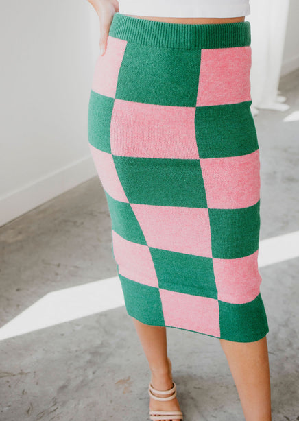 Nya Checkered Knit Midi Skirt