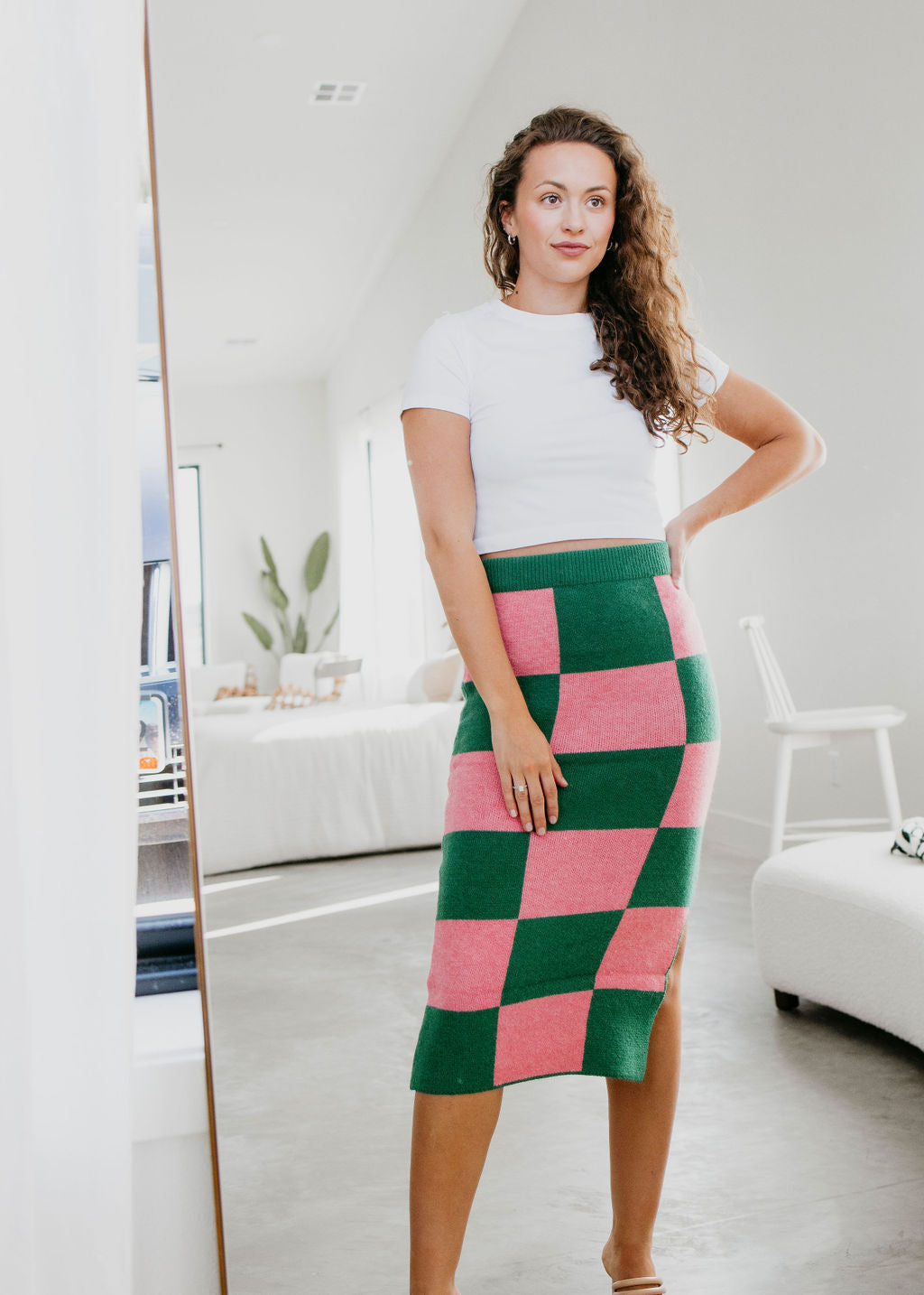 image of Nya Checkered Knit Midi Skirt