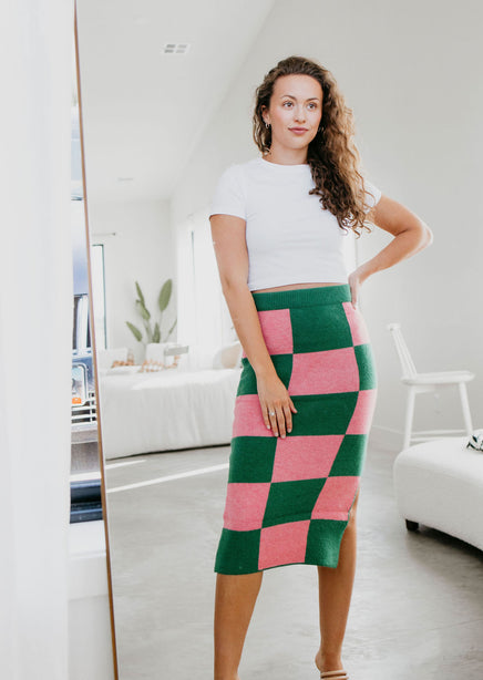 Nya Checkered Knit Midi Skirt Lauriebelles