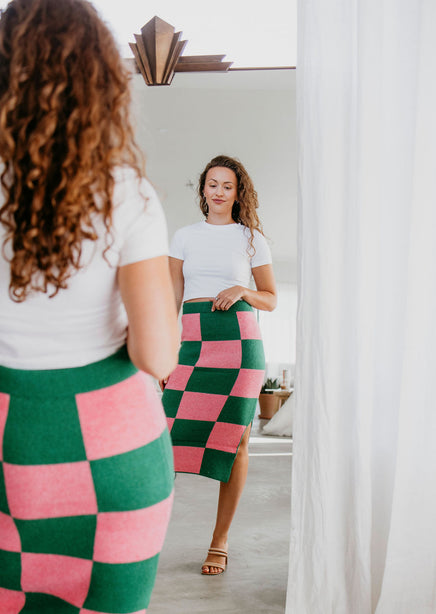 Nya Checkered Knit Midi Skirt