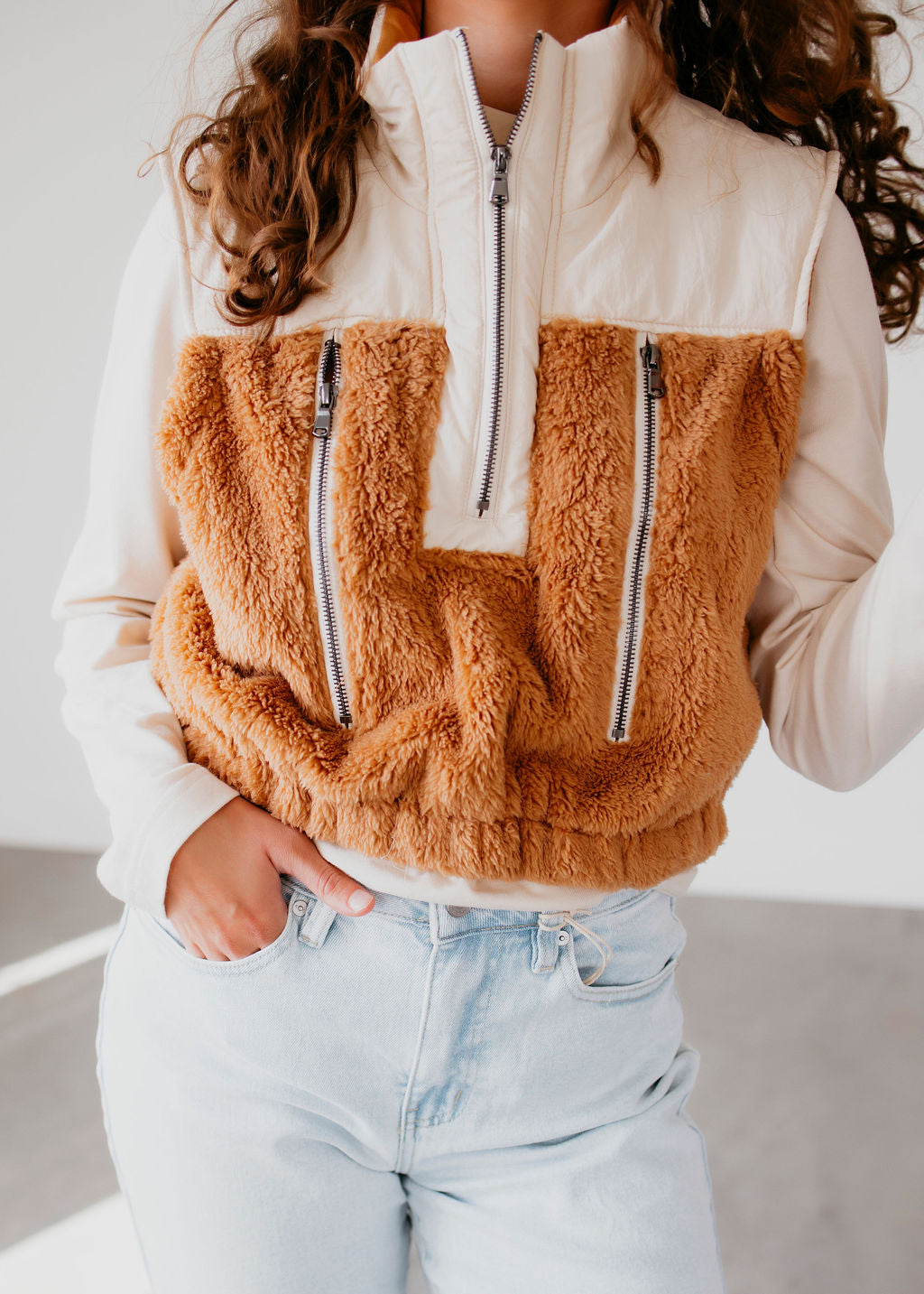 image of Jeena Shearling Half-Zip Vest