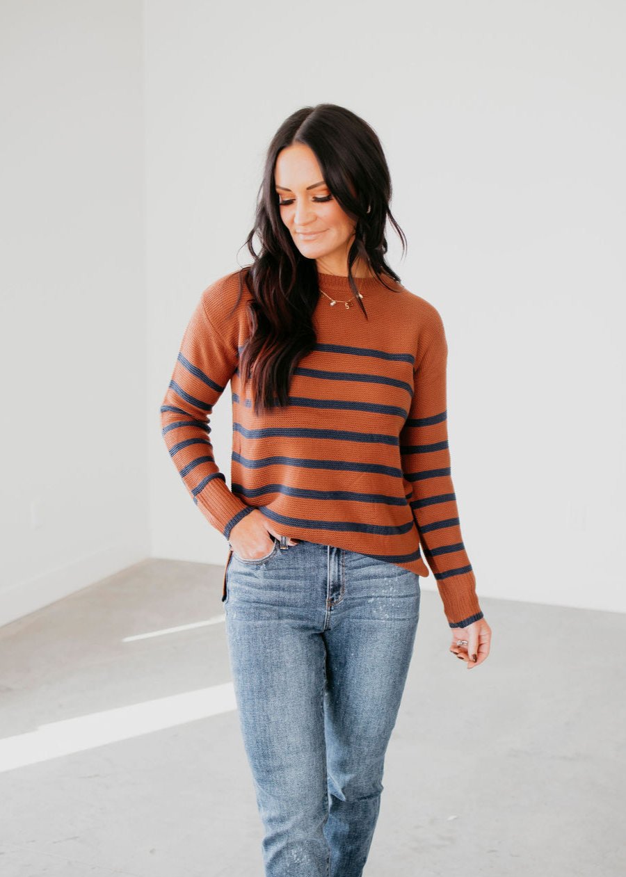 image of Navy Striped Sweater