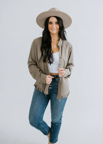 Evalina Frayed Edge Button Up Top FINAL SALE