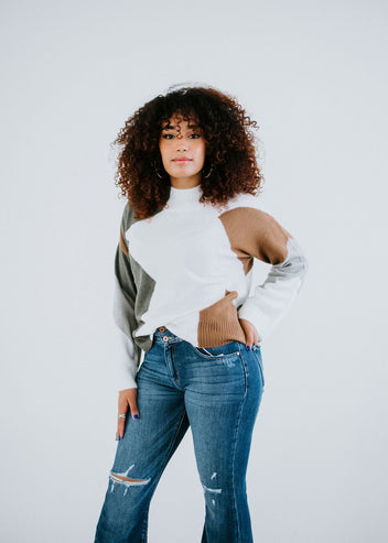 Mia Colorblock Mock Neck Sweater FINAL SALE