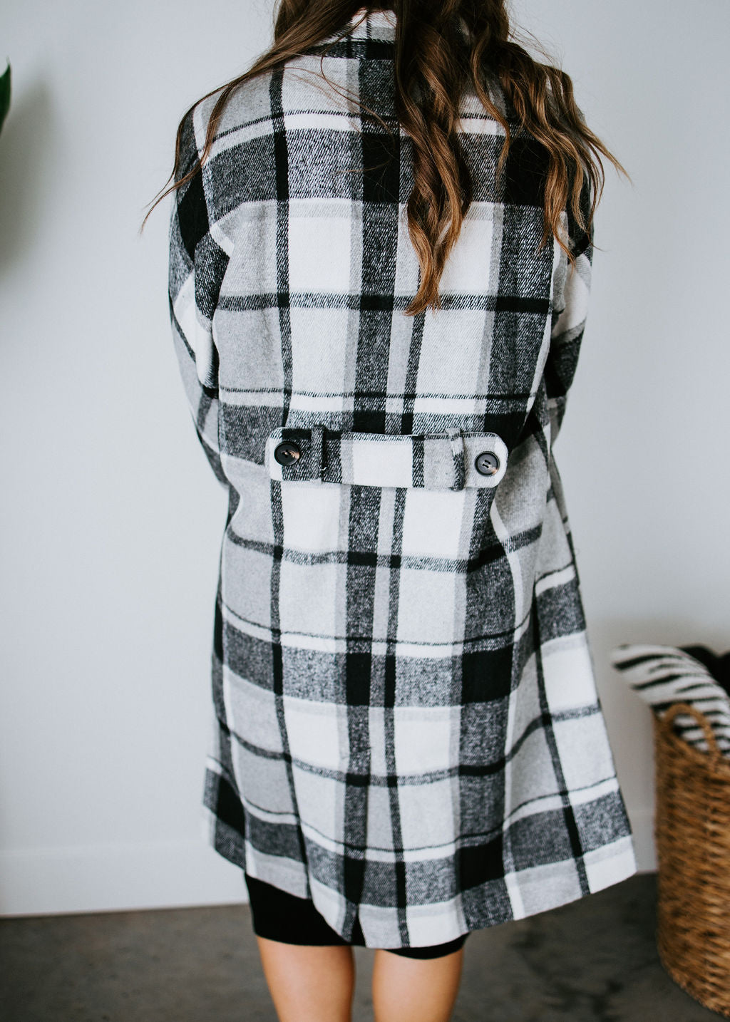 Black and white clearance plaid coat womens