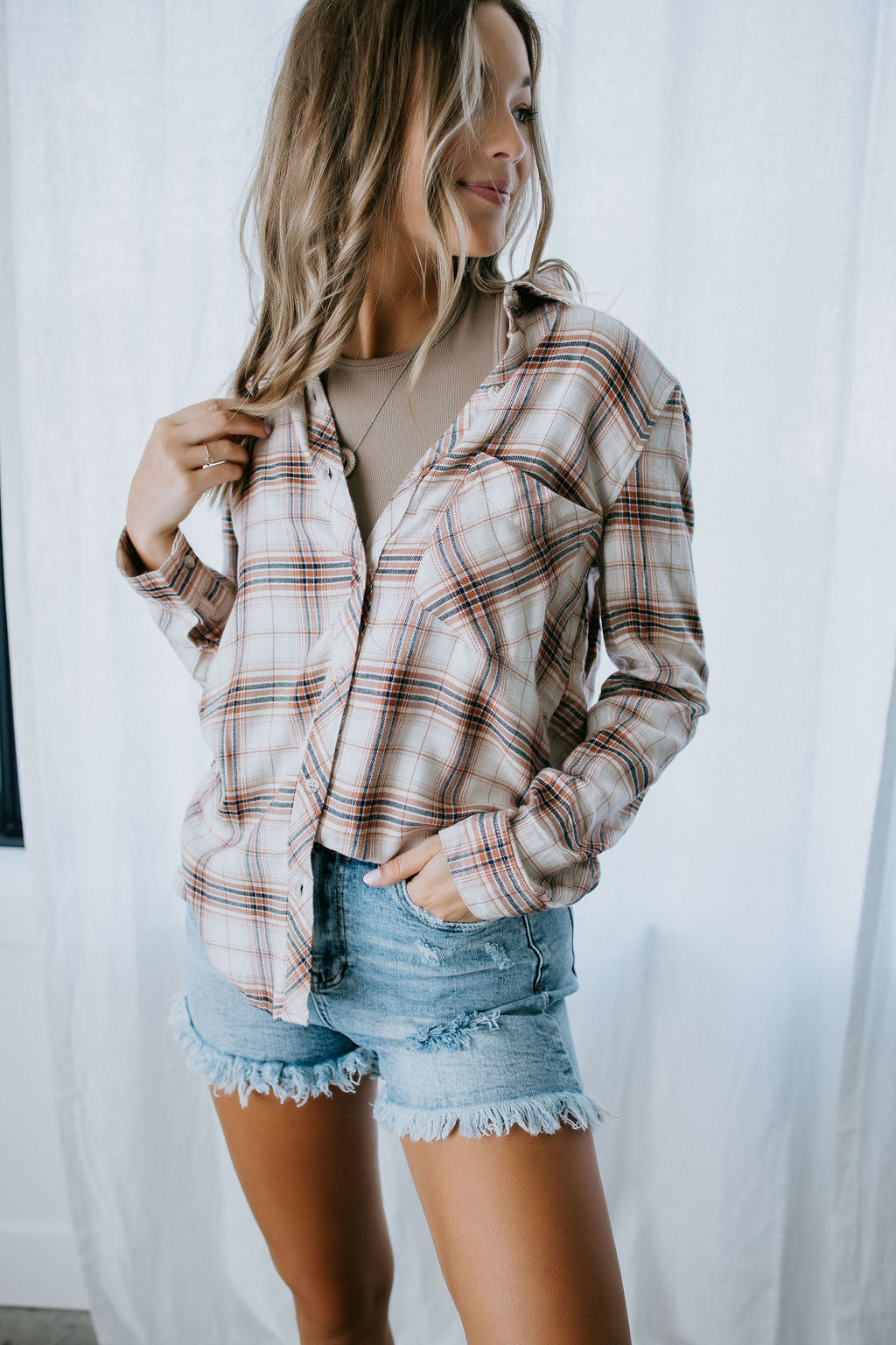 image of Otto Button Down Plaid Top