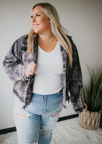 Curvy Copeland Distressed Denim Jacket FINAL SALE