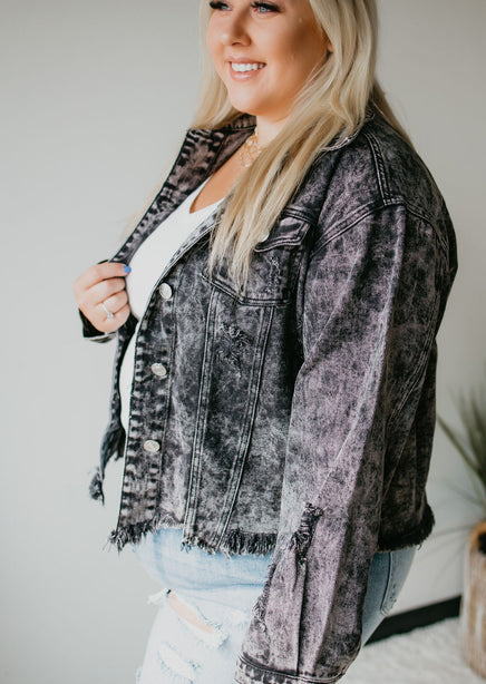 Curvy Copeland Distressed Denim Jacket FINAL SALE