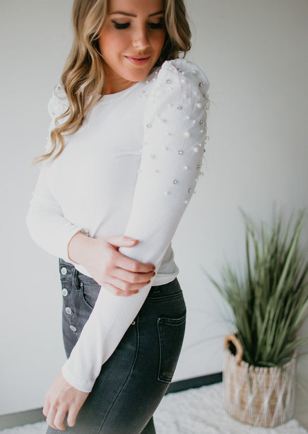 Cozette Embellished Puff Sleeve Top