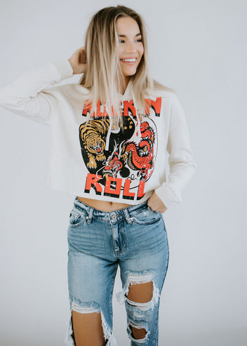 Rock N Roll Graphic Crop Hoodie FINAL SALE