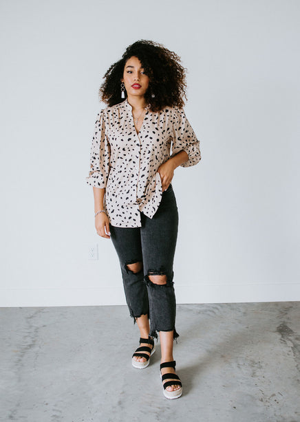 Spotted Button Up Top