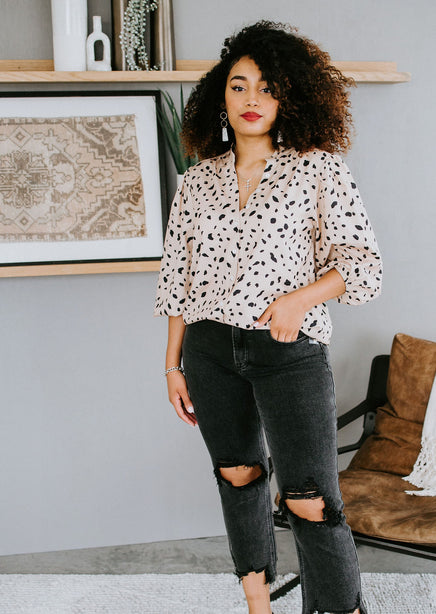 Spotted Button Up Top