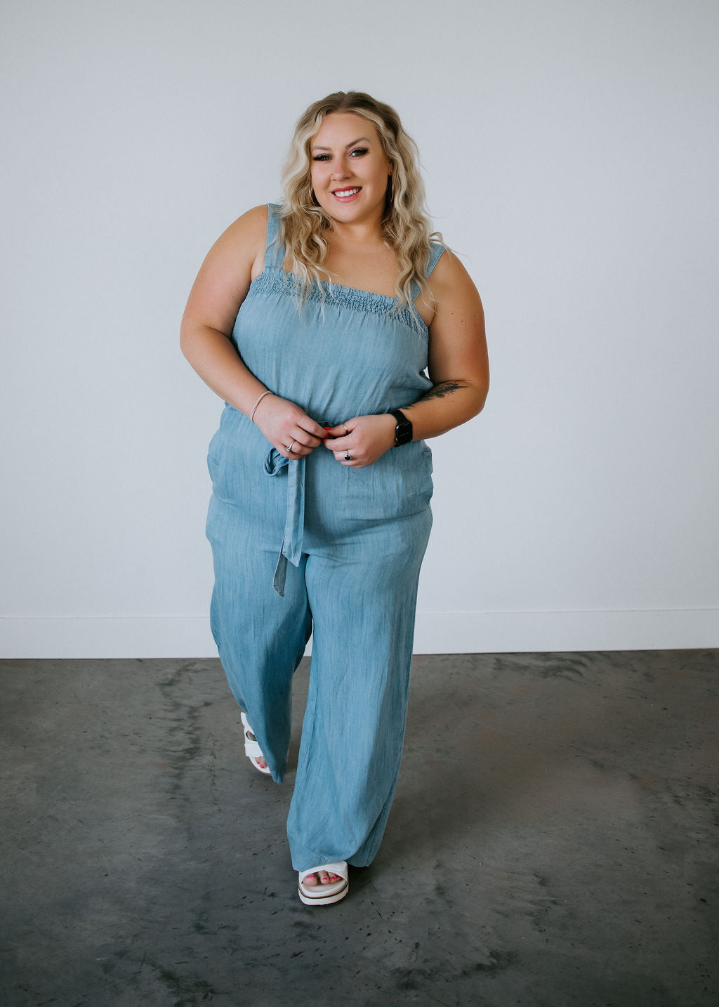 image of Curvy Denim Dream Jumpsuit