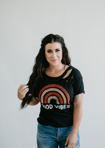 Distressed Good Vibes Tee