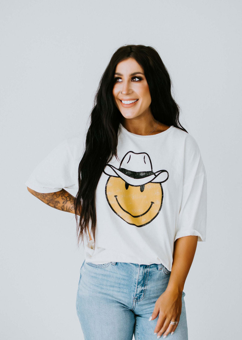image of Cowboy Smiley Face Graphic Tee