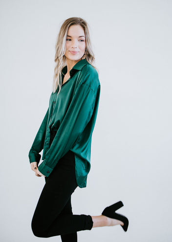 Saffron Satin Button Down Blouse
