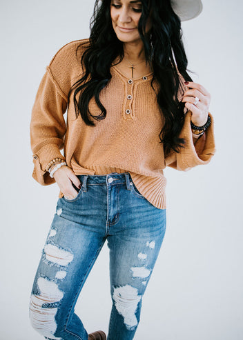 Ready To Go V-Neck Henley Sweater