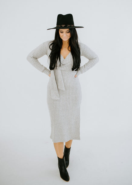 Sasha Cream Wrap Knit Sweater Dress