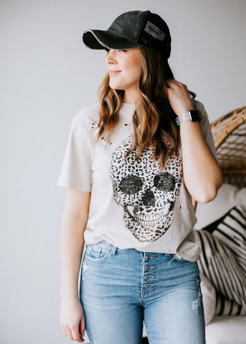 Leopard Skull Distressed Tee