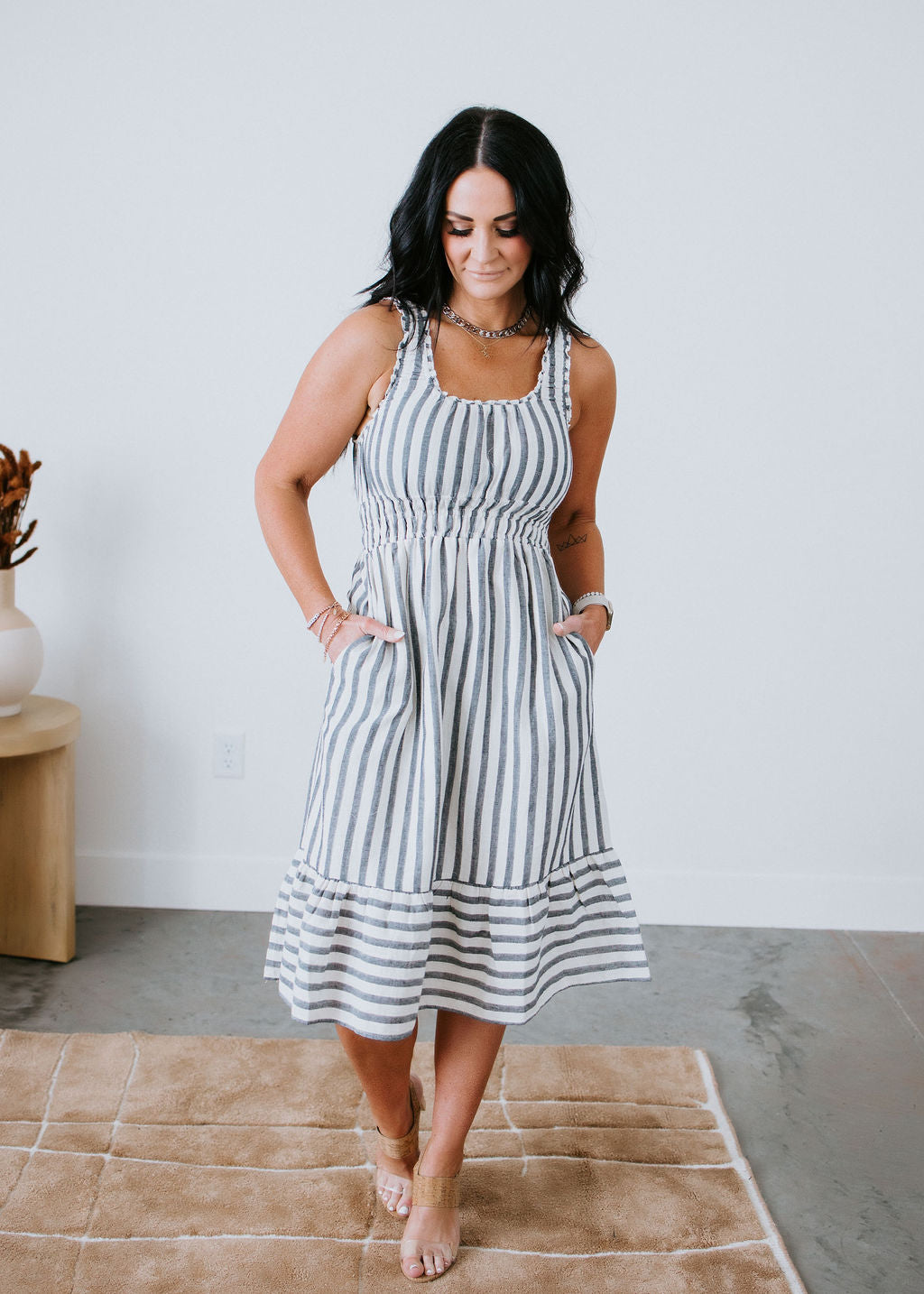 image of Larisa Striped Midi Dress