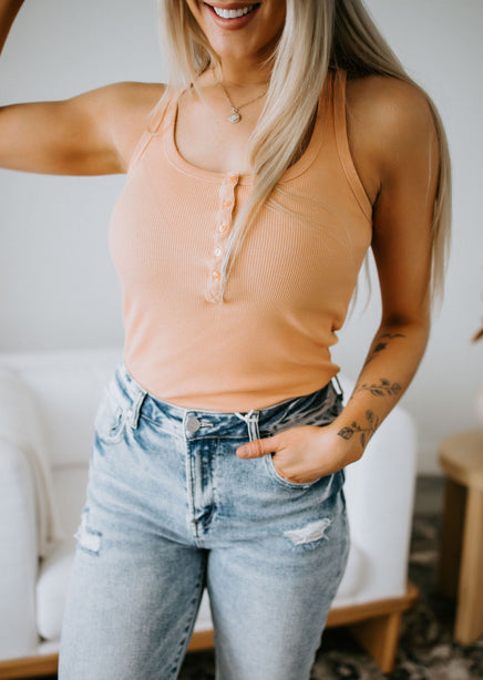 Ribbed Henley Cropped Tank Top