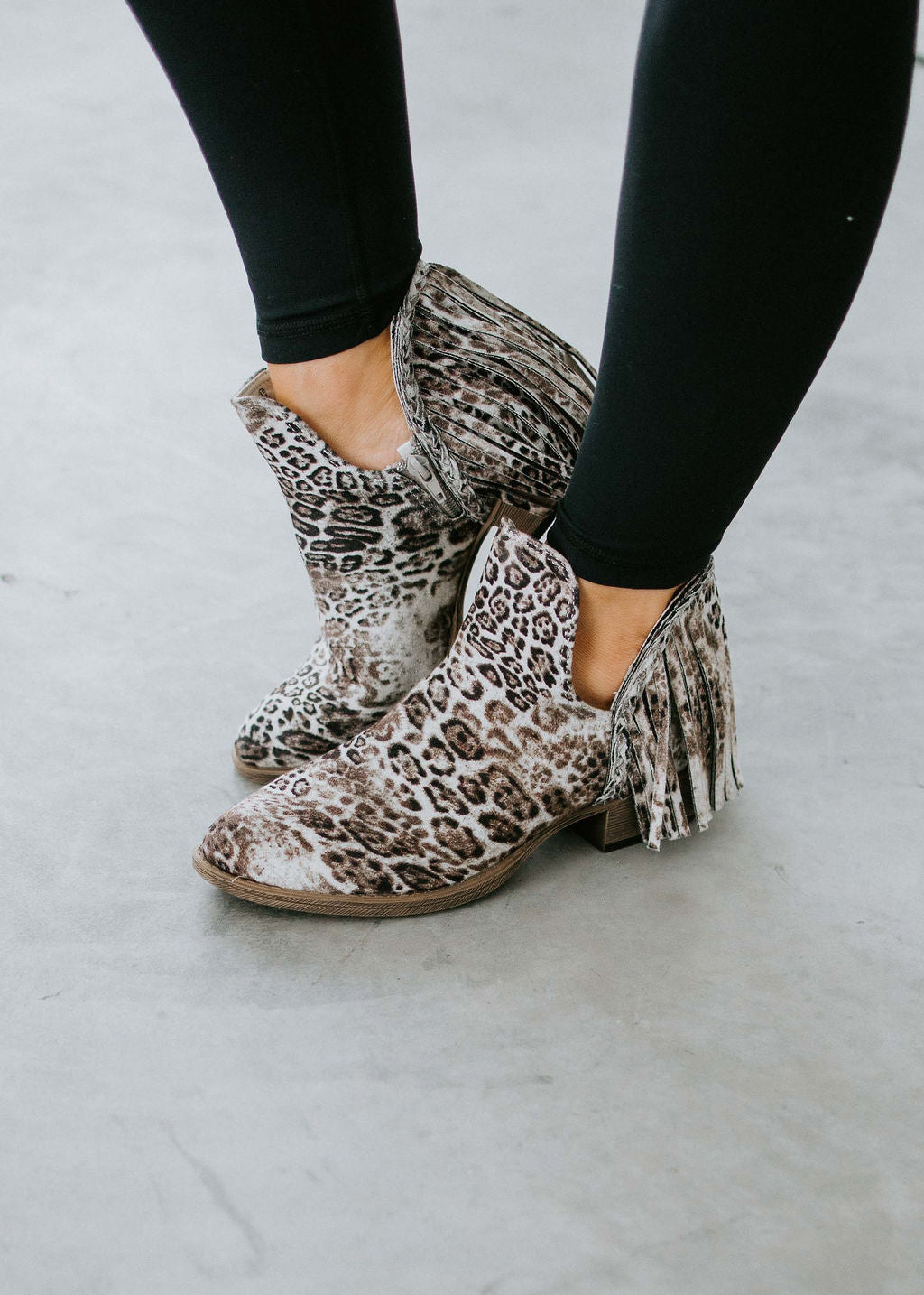 Jolie Leopard Print Fringe Boots - White & Black