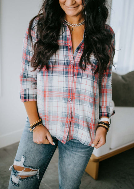 Washed Out Plaid Top