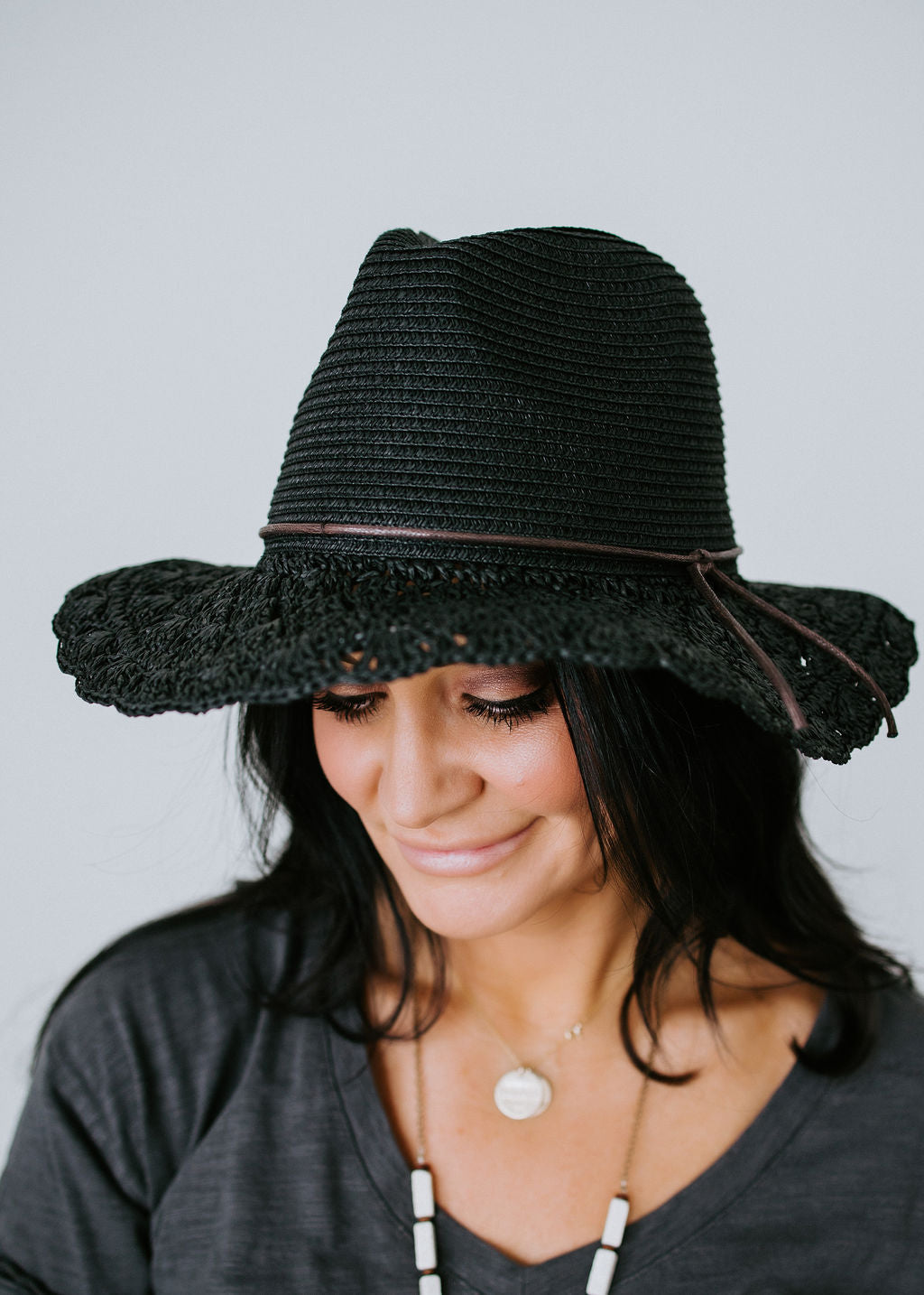 image of Crochet Wide Brim Panama Hat